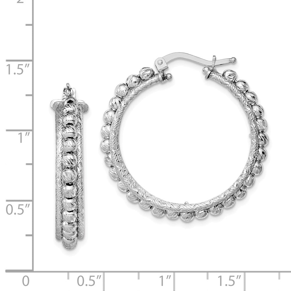 Quality Gold Sterling Silver Rhodium-plated Beaded Italian Hinged Hoop Earrings