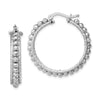 Quality Gold Sterling Silver Rhodium-plated Beaded Italian Hinged Hoop Earrings