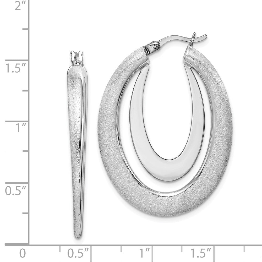 Quality Gold Sterling Silver Rhodium-plated Polished & Brushed Hoop Earrings