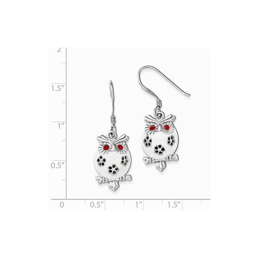 Quality Gold Sterling Silver Rhodium-plated Enamel Red CZ Owl Dangle Earrings