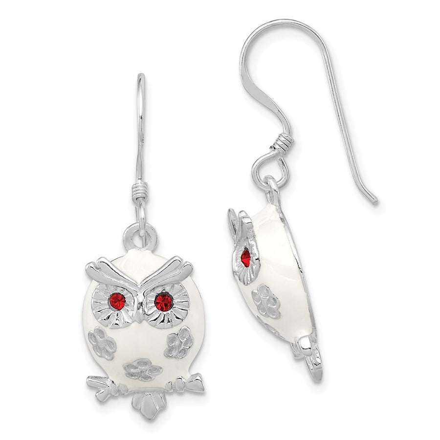 Quality Gold Sterling Silver Rhodium-plated Enamel Red CZ Owl Dangle Earrings