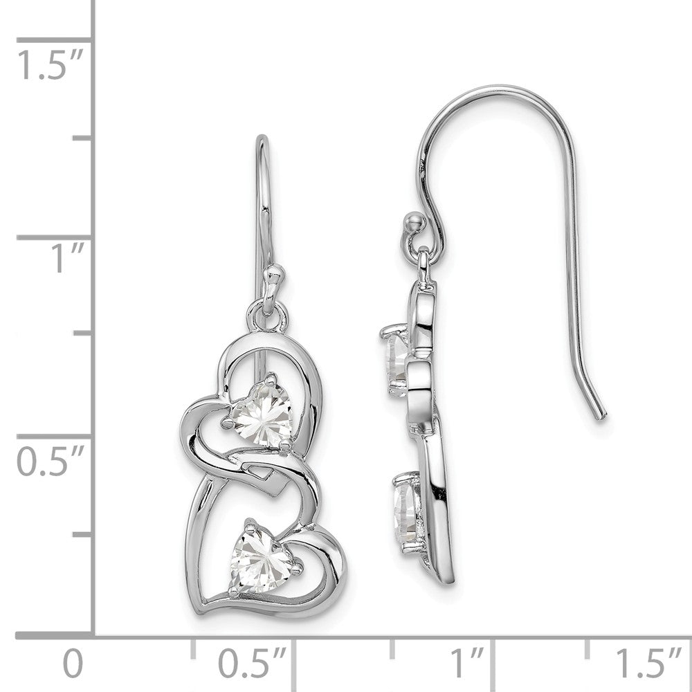 Quality Gold Sterling Silver Rhodium-plated CZ Heart Dangle Shepherd Hook Earrings