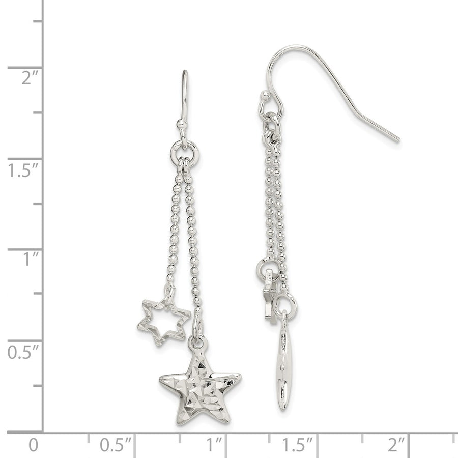 Quality Gold Sterling Silver Diamond-cut Star Dangle Shepherd Hook Earrings