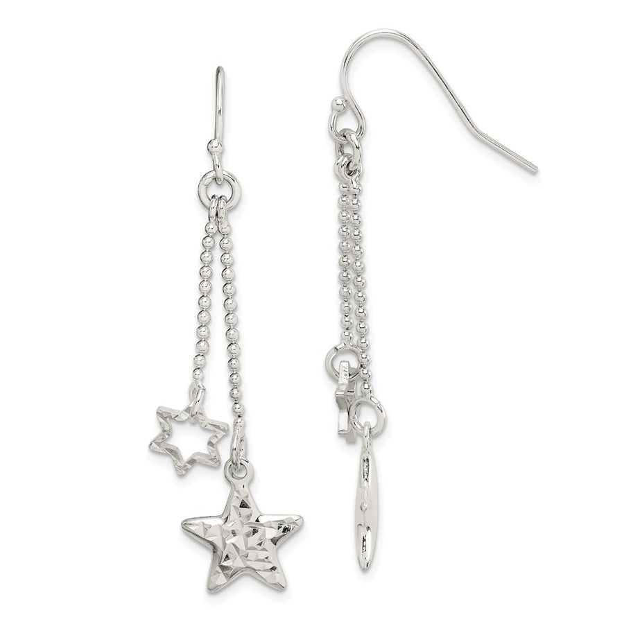 Quality Gold Sterling Silver Diamond-cut Star Dangle Shepherd Hook Earrings