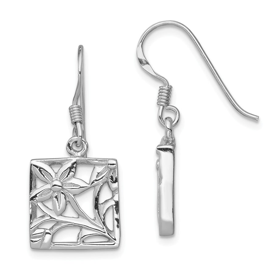 Quality Gold Sterling Silver Rhodium-plated Polished Square Flower Dangle Earrings