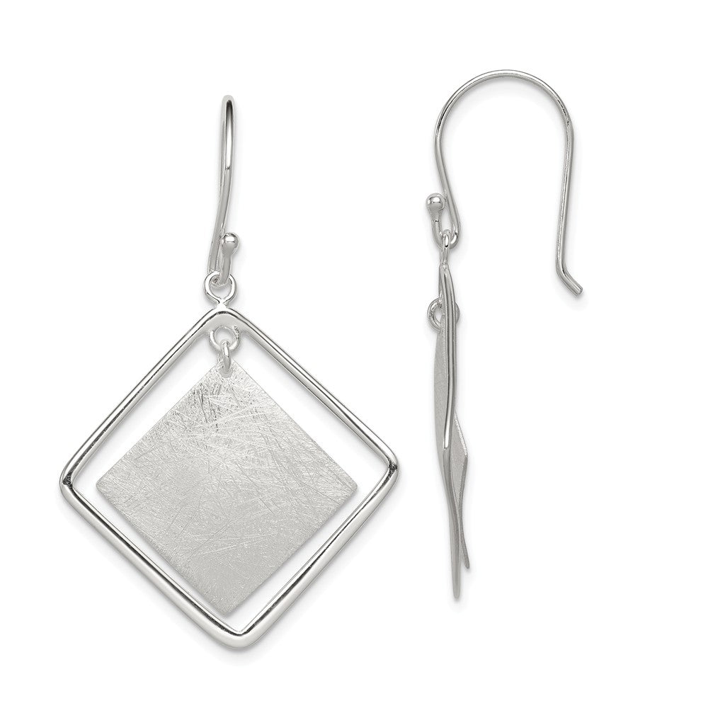 Quality Gold Sterling Silver Polish. Text. Squares Dangle Shepherd Hook Earrings