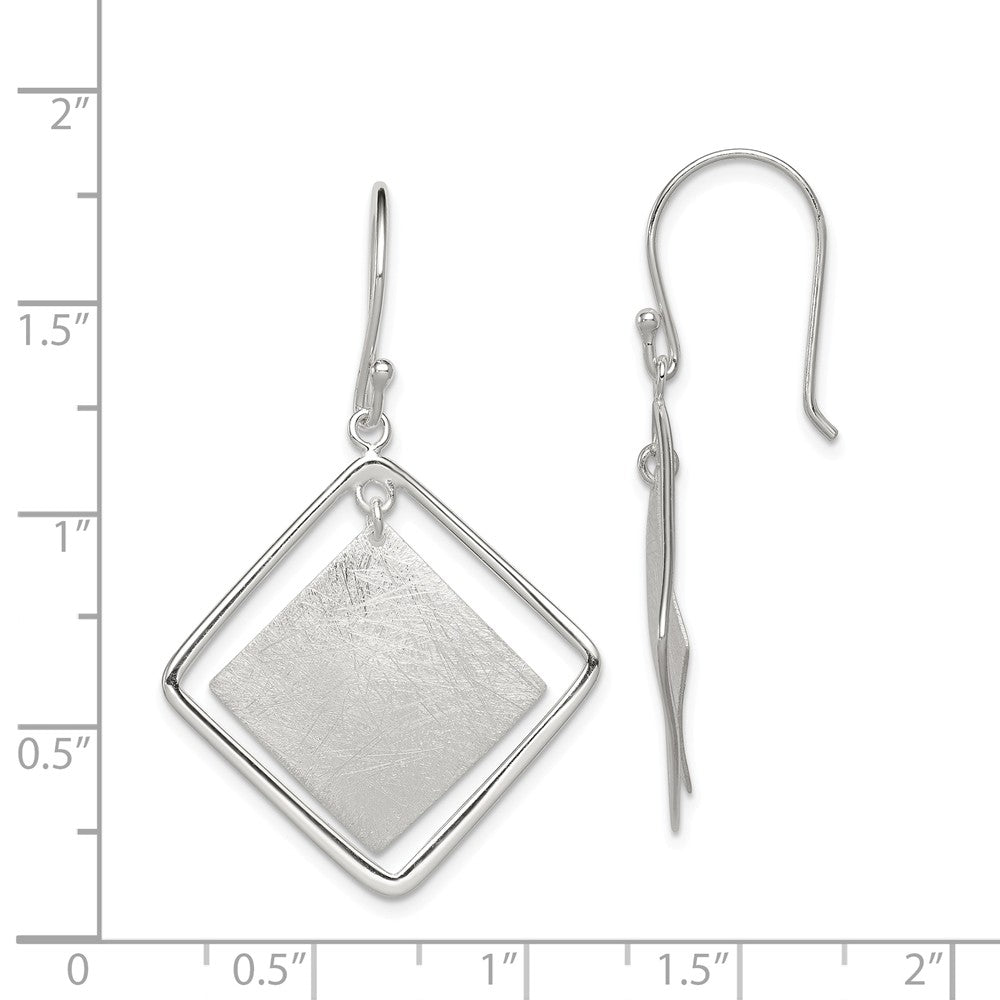 Quality Gold Sterling Silver Polish. Text. Squares Dangle Shepherd Hook Earrings