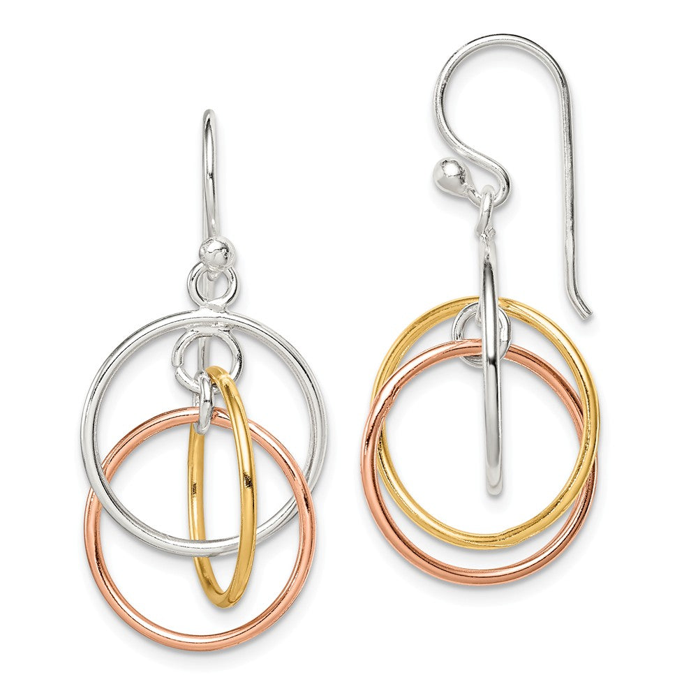 Quality Gold Sterling Silver 14K Gold & Rose Gold Vermeil Circles Dangle Earrings