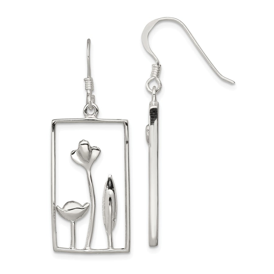 Quality Gold Sterling Silver Rectangle Flower Dangle Earrings