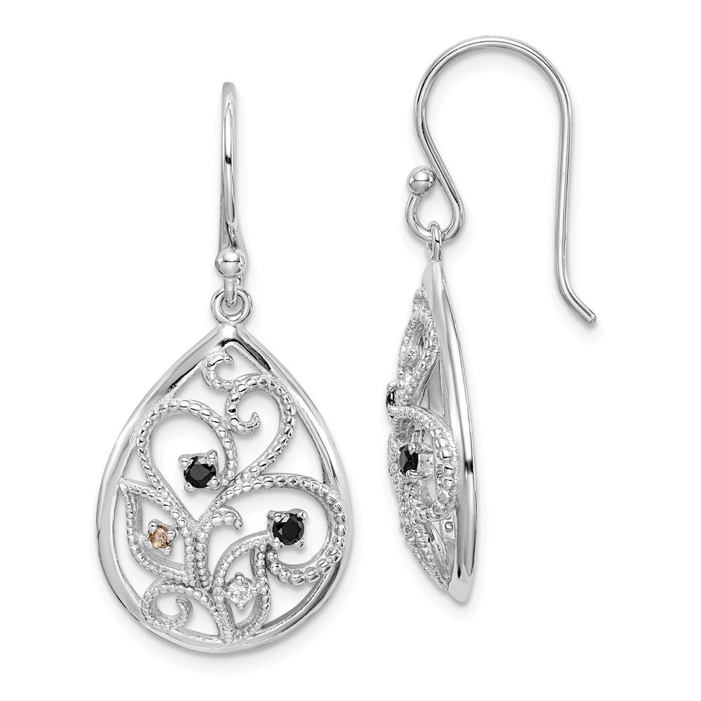 Quality Gold Sterling Silver Rhodium-plated Polished & Textured CZ Dangle Earrings