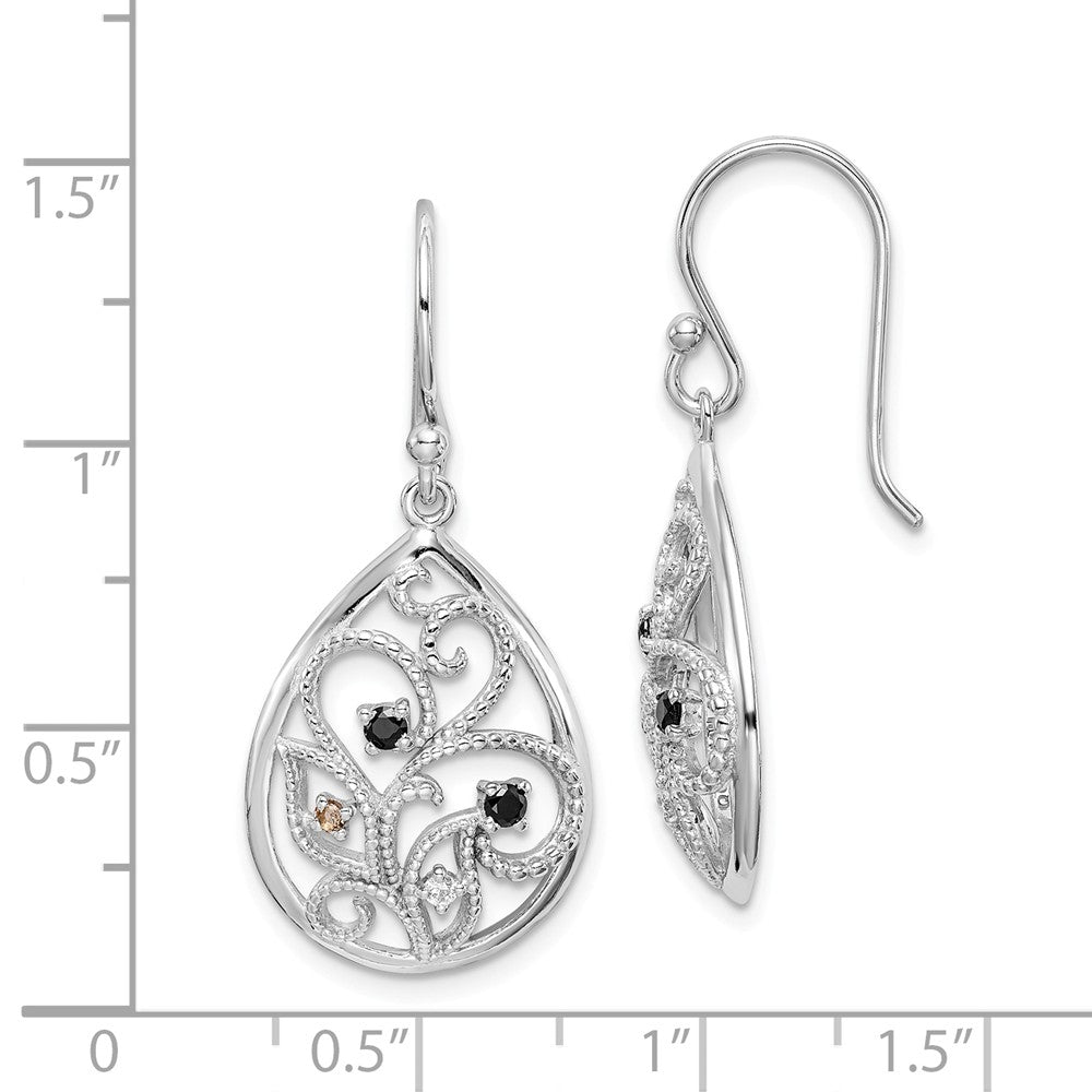 Quality Gold Sterling Silver Rhodium-plated Polished & Textured CZ Dangle Earrings