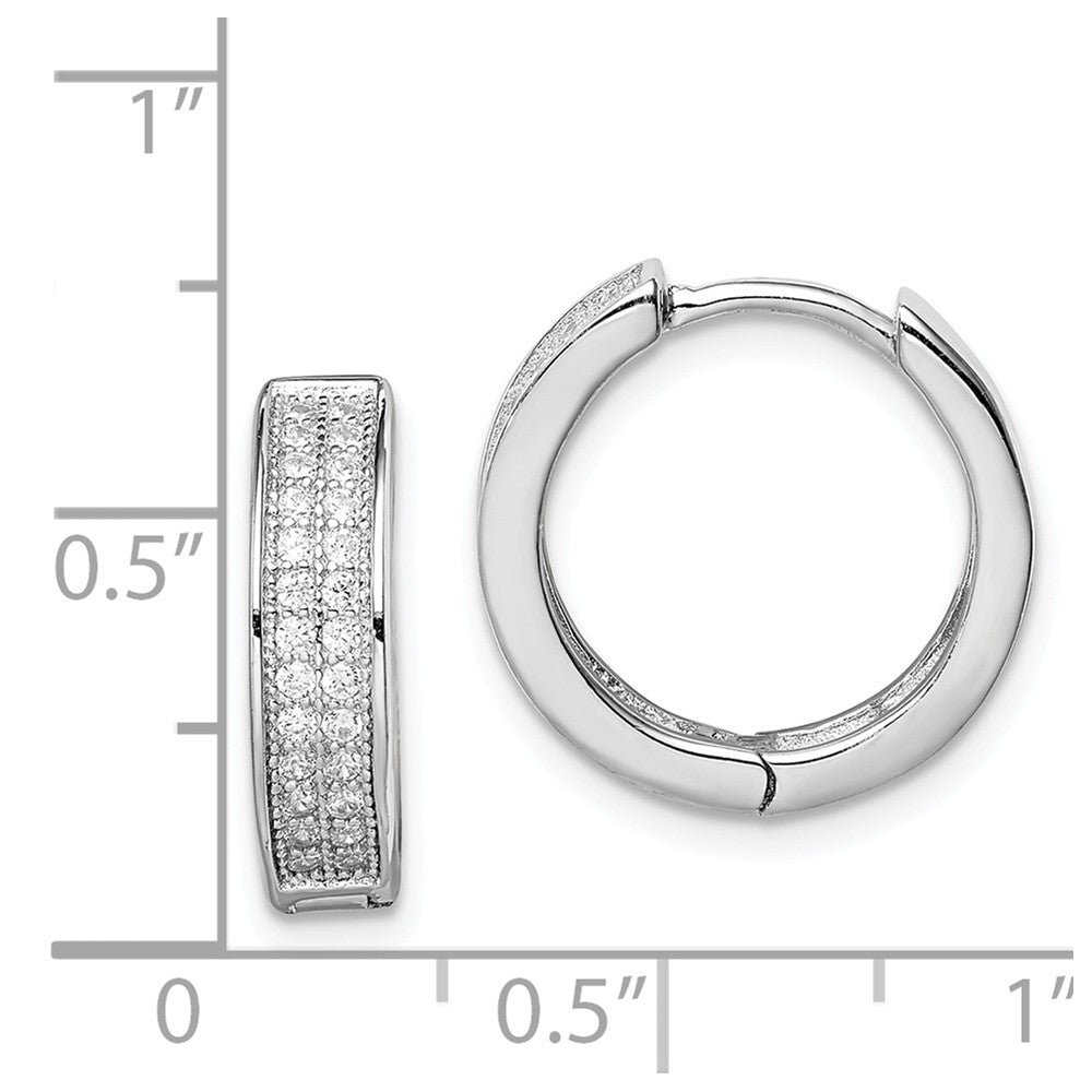 Quality Gold Sterling Silver Rhodium-plated 2-row Pave Hinged Hoop Earrings