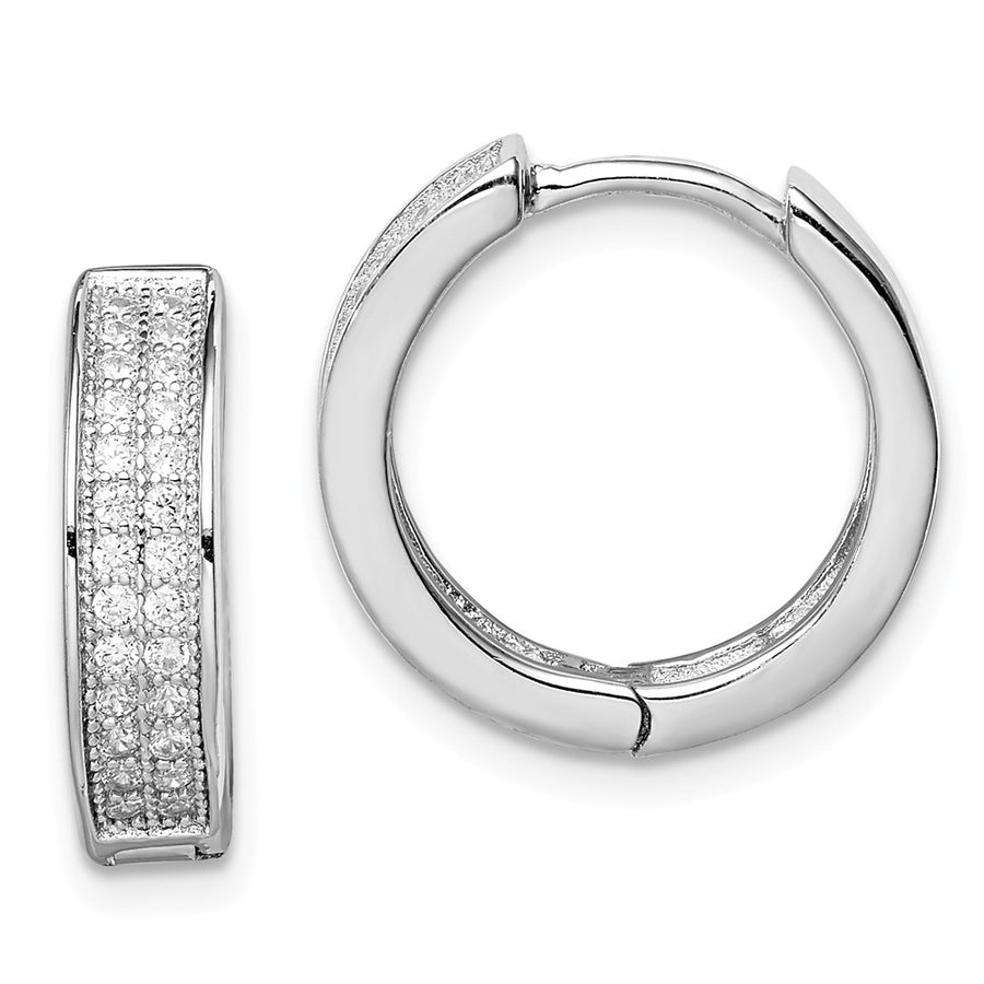 Quality Gold Sterling Silver Rhodium-plated 2-row Pave Hinged Hoop Earrings