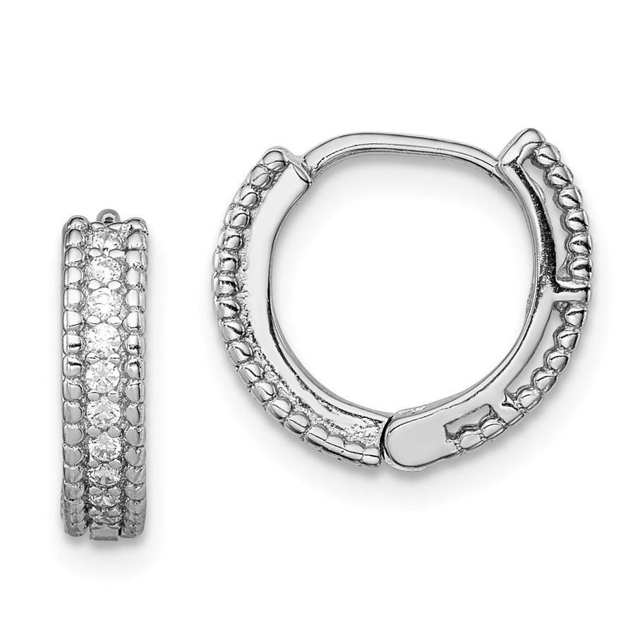 Quality Gold Sterling Silver Rhodium-plated Polished CZ Children's Hinged Hoop Earrings