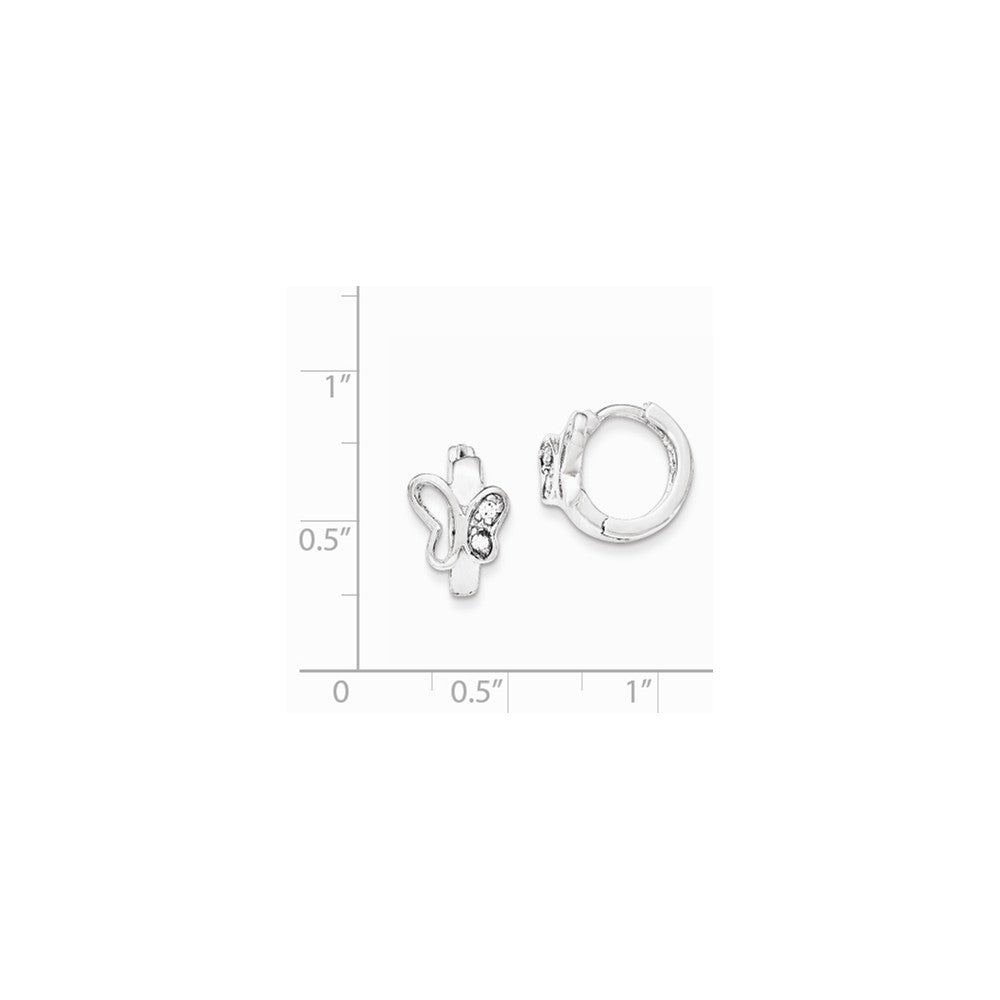 Quality Gold Sterling Silver Rhodium-plated Polished CZ Butterfly Children Hoop Earrings