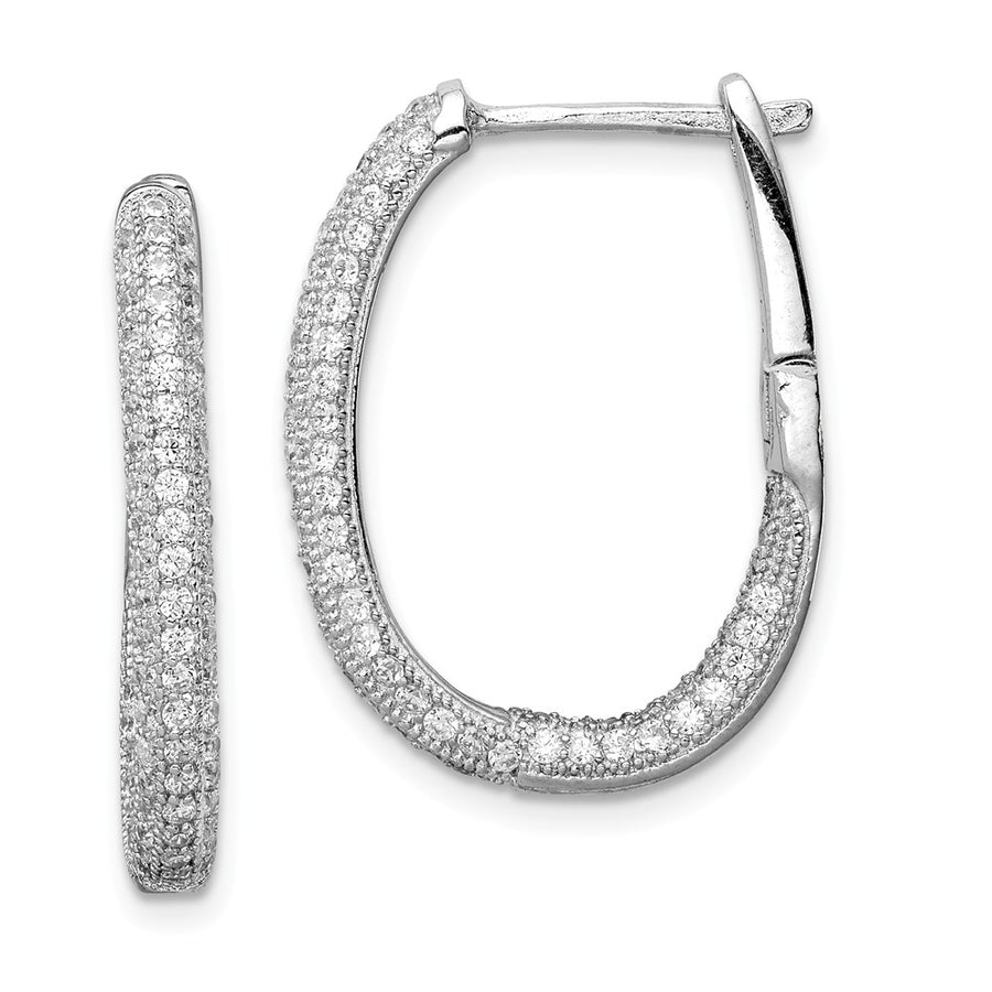 Quality Gold Sterling Silver Rhodium-plated CZ In & Out Hinged Post Hoop Earrings