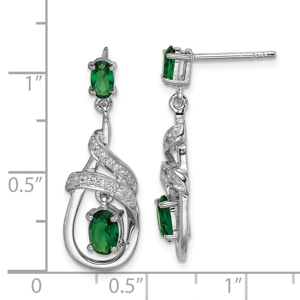 Quality Gold Sterling Silver Rhodium-plated White & Green CZ Dangle Post Earrings