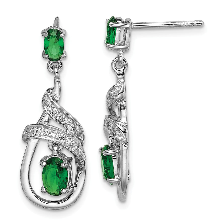 Quality Gold Sterling Silver Rhodium-plated White & Green CZ Dangle Post Earrings