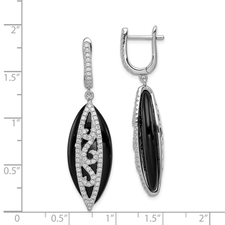 Quality Gold Sterling Silver Rhodium-plated CZ & Onyx Hinged Hoop Earrings