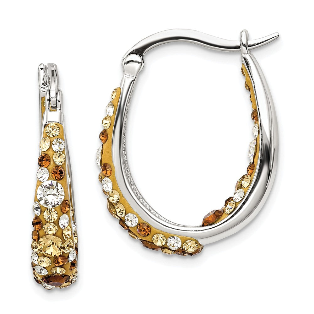 Quality Gold Sterling Silver Champagne and Clear Crystal Hinged Hoop Earrings