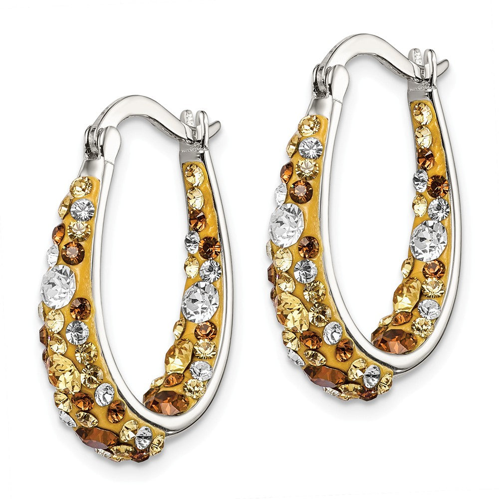 Quality Gold Sterling Silver Champagne and Clear Crystal Hinged Hoop Earrings