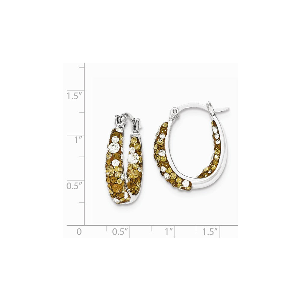 Quality Gold Sterling Silver Champagne and Clear Crystal Hinged Hoop Earrings