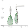 Quality Gold Sterling Silver with Green Glass and CZ Post Dangle Earrings