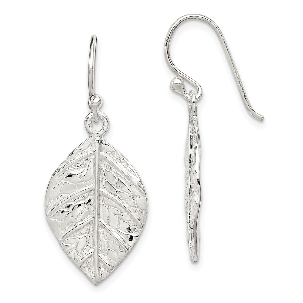 Quality Gold Sterling Silver Leaf Textured Dangle Earrings