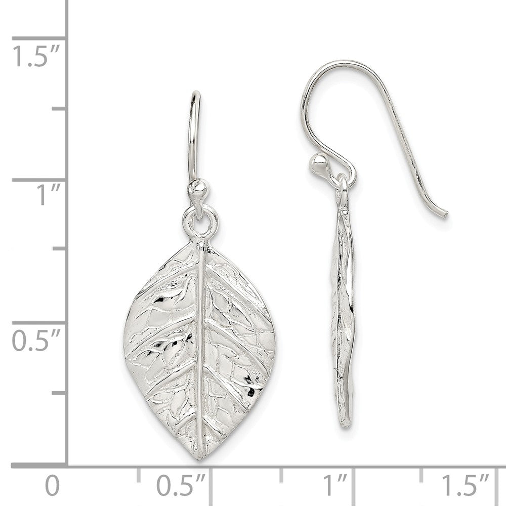 Quality Gold Sterling Silver Leaf Textured Dangle Earrings