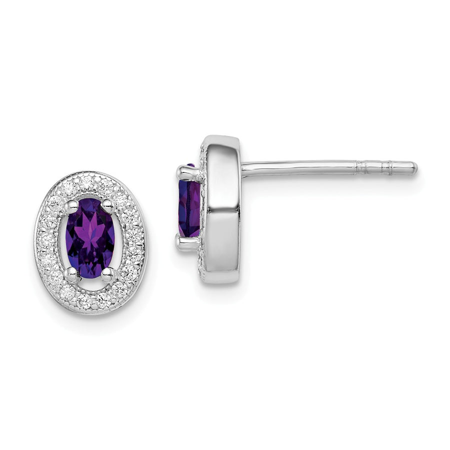 Quality Gold Sterling Silver Rhodium-plated Purple & White CZ Oval Stud Earrings