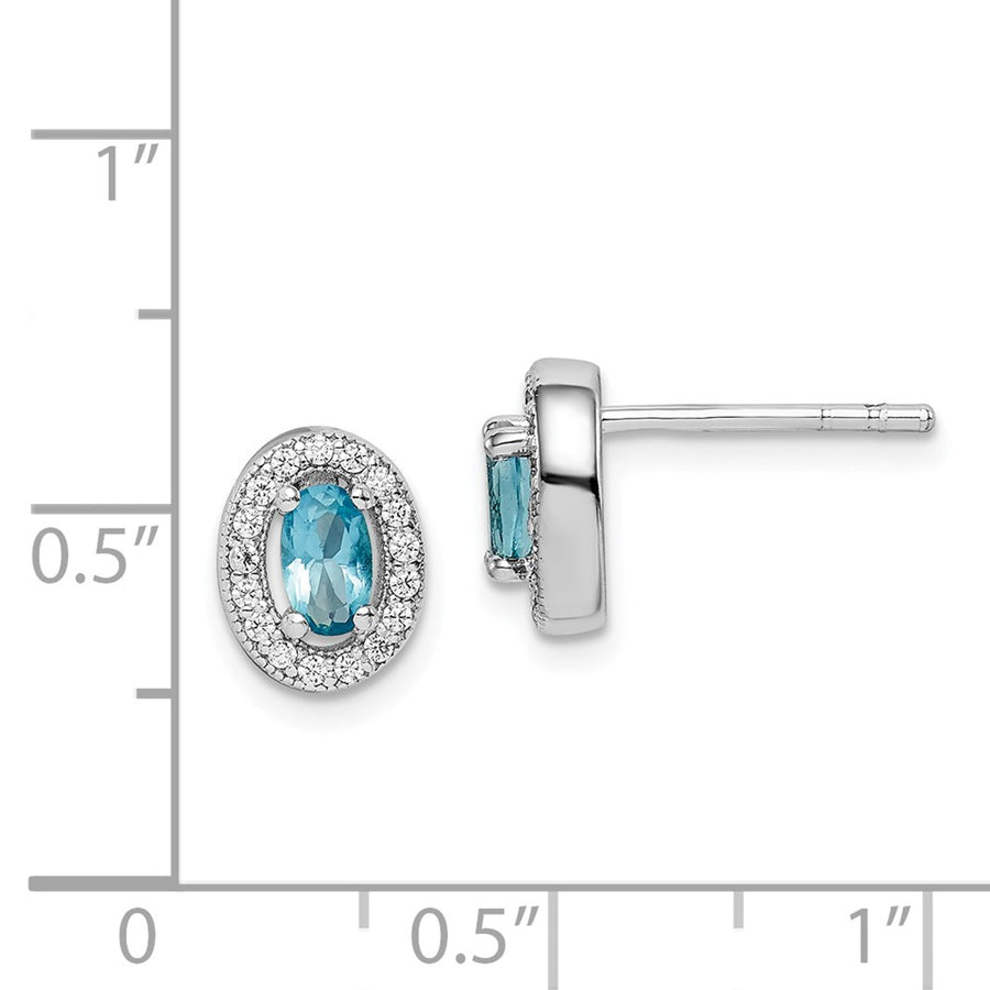 Quality Gold Sterling Silver Rhodium-plated Light Blue & White CZ Oval Stud Earrings