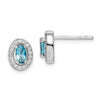 Quality Gold Sterling Silver Rhodium-plated Light Blue & White CZ Oval Stud Earrings