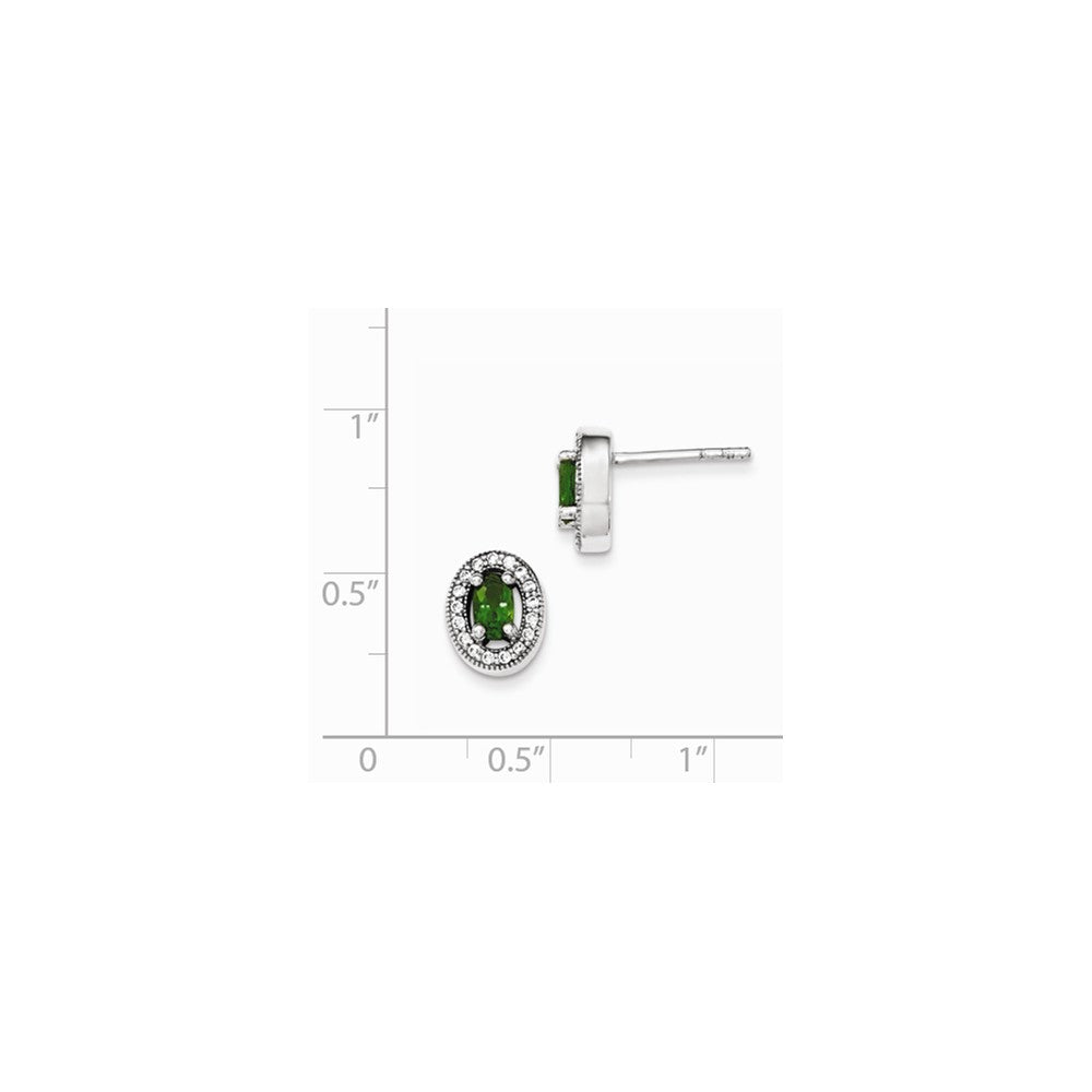 Quality Gold Sterling Silver Rhodium-plated Green & White CZ Oval Stud Earrings