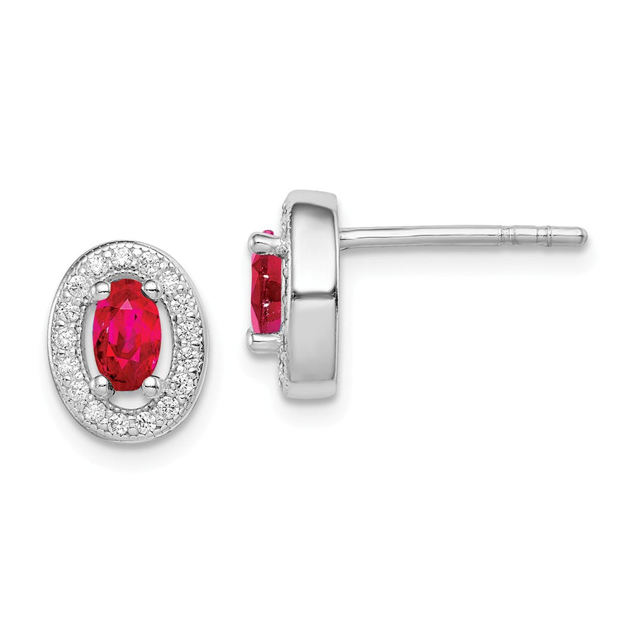 Quality Gold Sterling Silver Rhodium-plated Red & White CZ Oval Stud Earrings