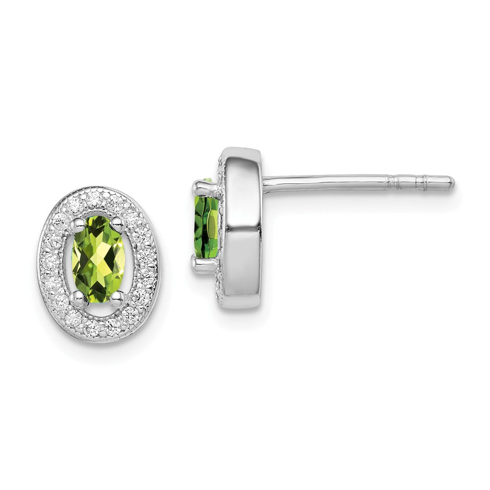 Quality Gold Sterling Silver Rhodium-plated Light Green & White CZ Oval Stud Earrings