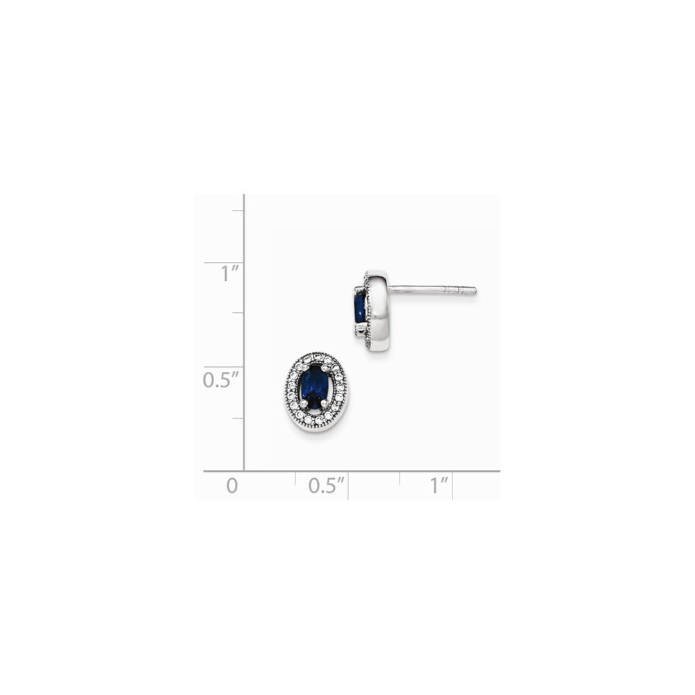 Quality Gold Sterling Silver Rhodium-plated Blue & White CZ Oval Stud Earrings