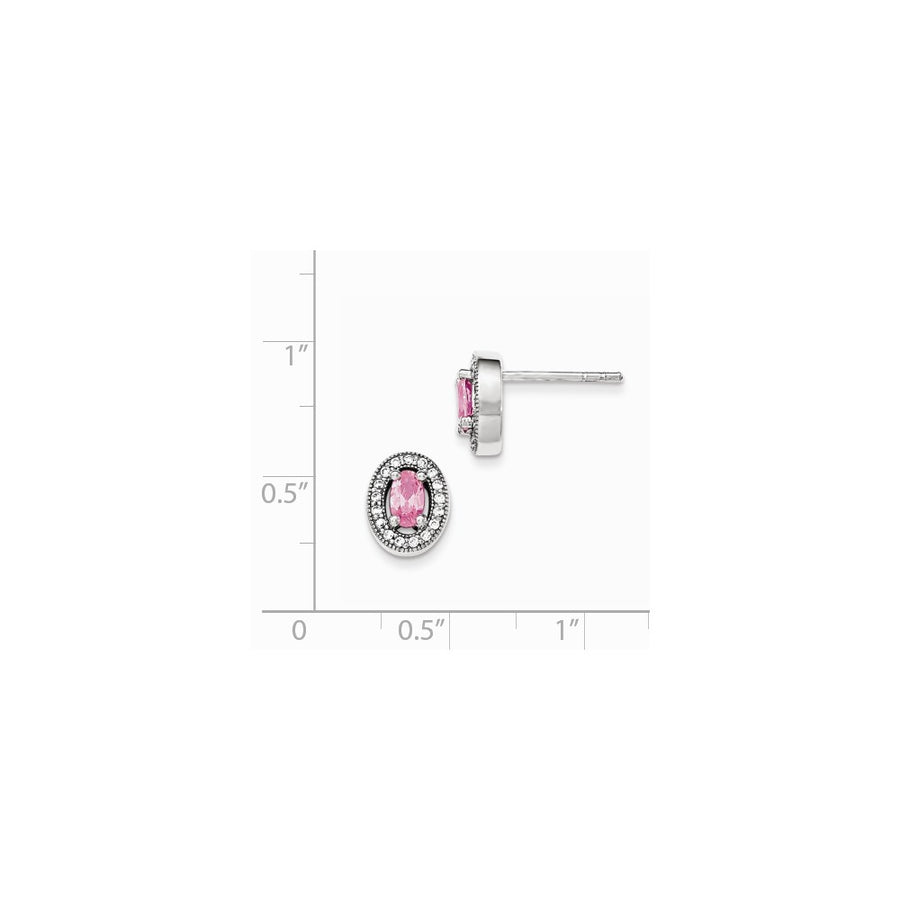 Quality Gold Sterling Silver Rhodium-plated Pink & White CZ Oval Stud Earrings