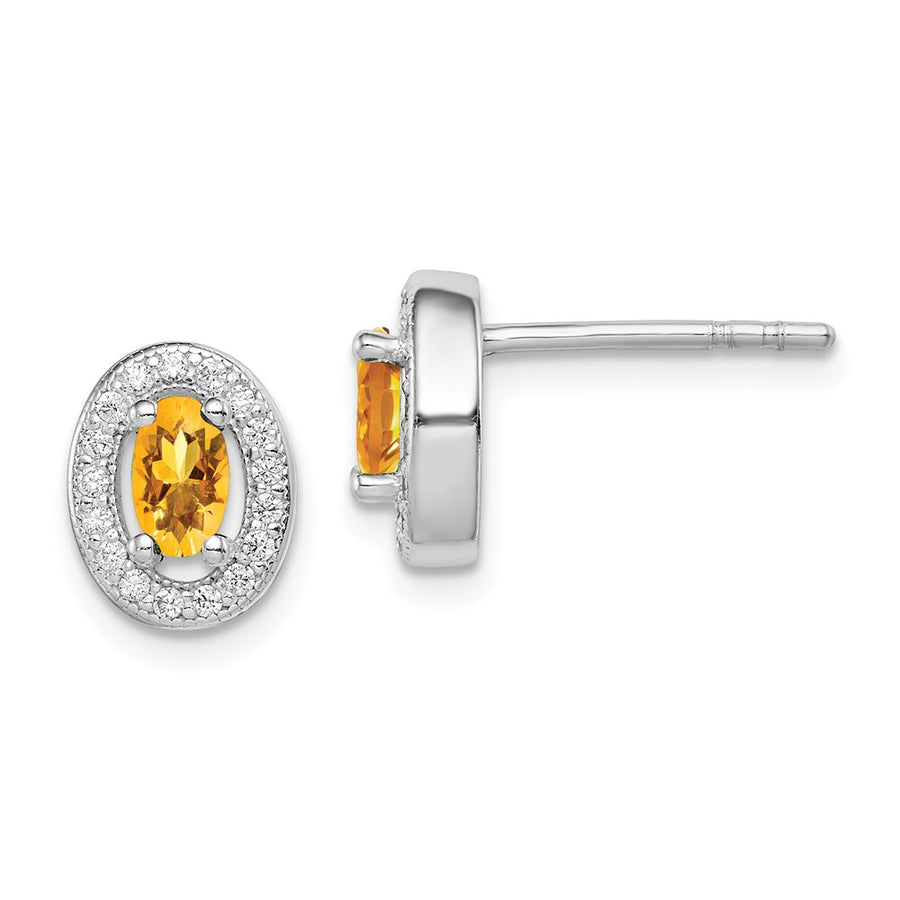 Quality Gold Sterling Silver Rhodium-plated Yellow & White CZ Oval Stud Earrings