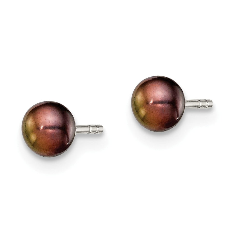 Quality Gold Sterling Silver 3-4mm Black FW Cultured Button Pearl Stud Earrings