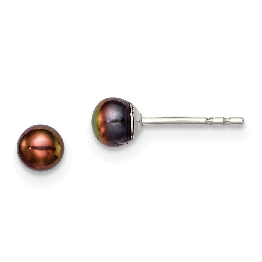 Quality Gold Sterling Silver 3-4mm Black FW Cultured Button Pearl Stud Earrings