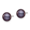 Quality Gold Sterling Silver 7-8mm Black FW Cultured Button Pearl Stud Earrings