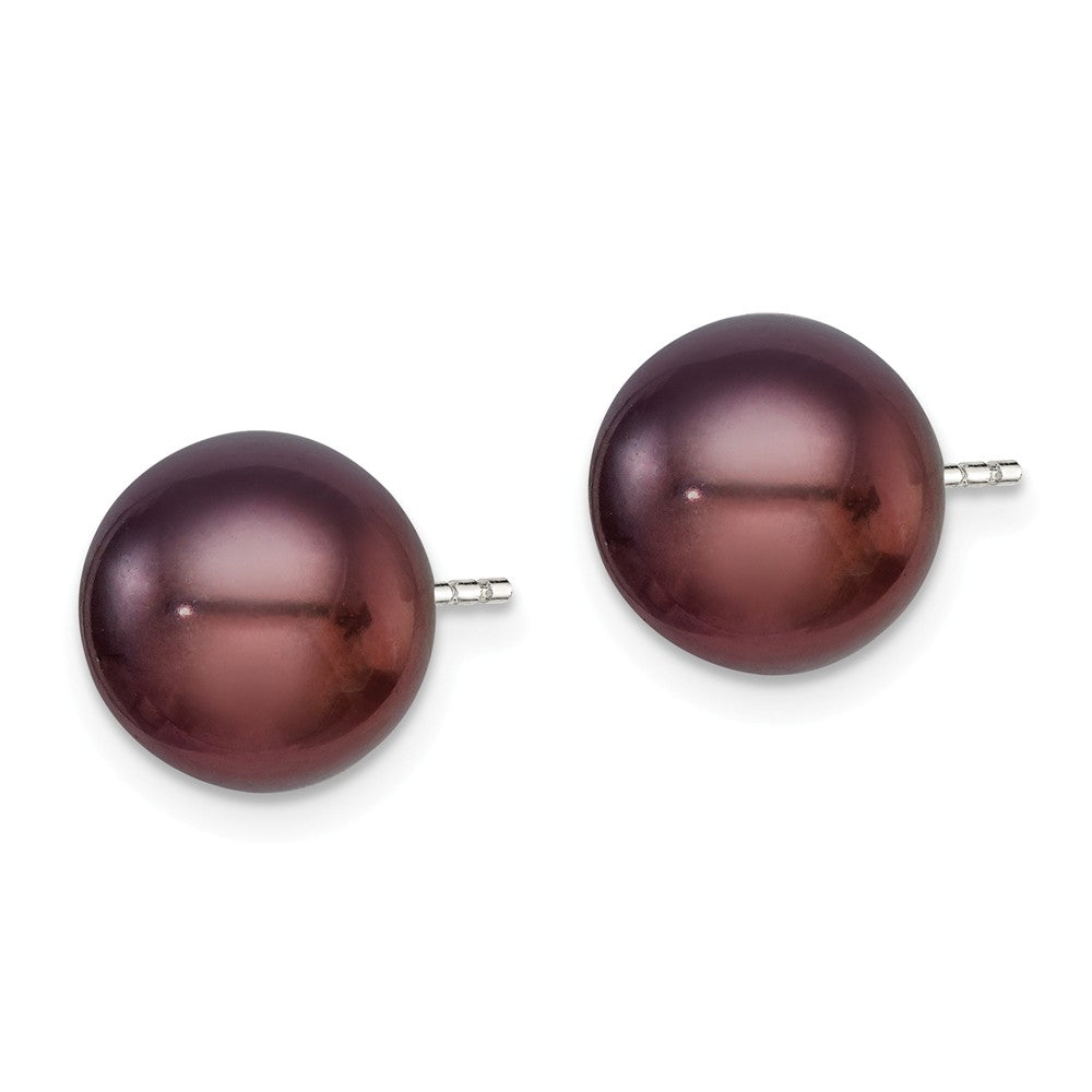 Quality Gold Sterling Silver 9-10mm Black FW Cultured Button Pearl Stud Earrings