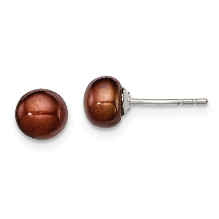 Quality Gold Sterling Silver 5-6mm Brown FW Cultured Button Pearl Stud Earrings