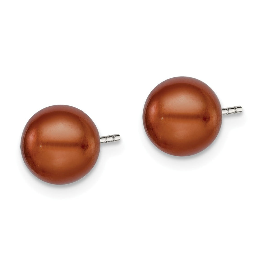 Quality Gold Sterling Silver 7-8mm Brown FW Cultured Button Pearl Stud Earrings