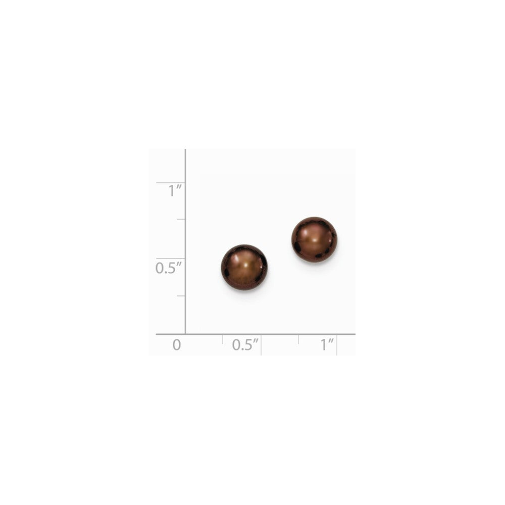 Quality Gold Sterling Silver 7-8mm Brown FW Cultured Button Pearl Stud Earrings