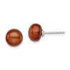 Quality Gold Sterling Silver 7-8mm Brown FW Cultured Button Pearl Stud Earrings