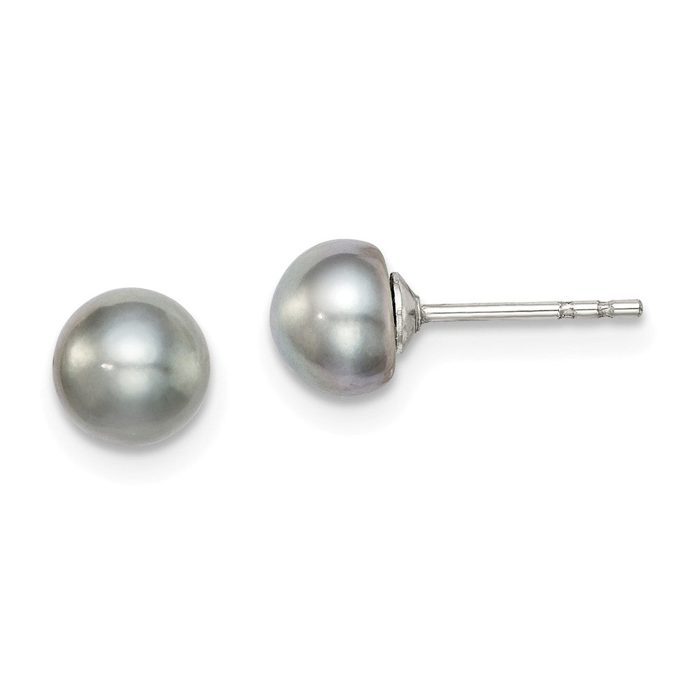 Quality Gold Sterling Silver 5-6mm Grey FW Cultured Button Pearl Stud Earrings