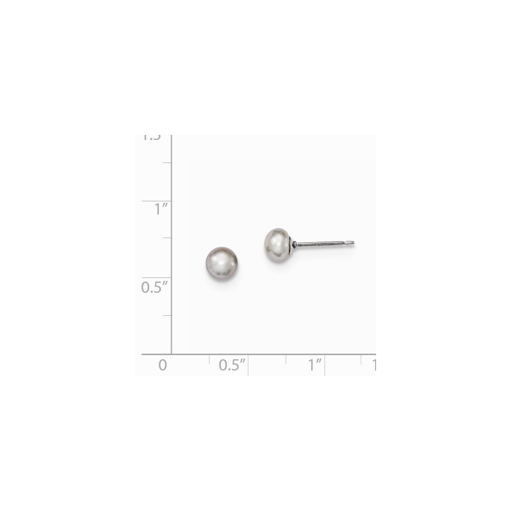 Quality Gold Sterling Silver 5-6mm Grey FW Cultured Button Pearl Stud Earrings