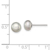 Quality Gold Sterling Silver 6-7mm Grey FW Cultured Button Pearl Stud Earrings