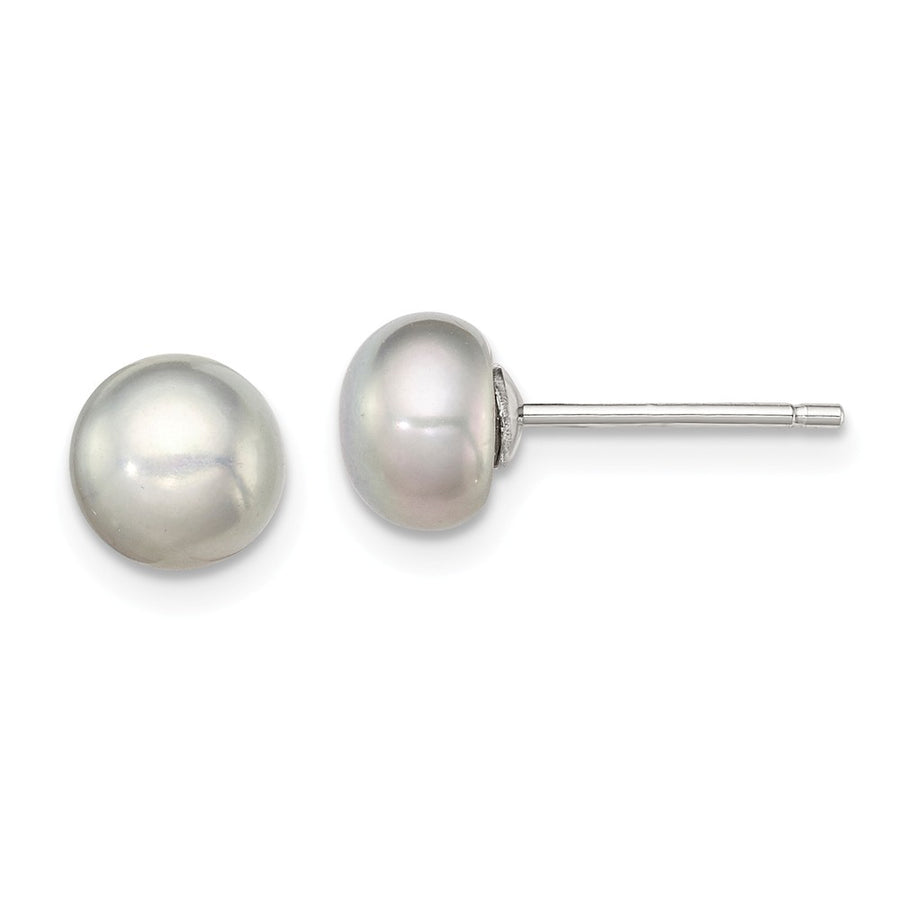 Quality Gold Sterling Silver 6-7mm Grey FW Cultured Button Pearl Stud Earrings